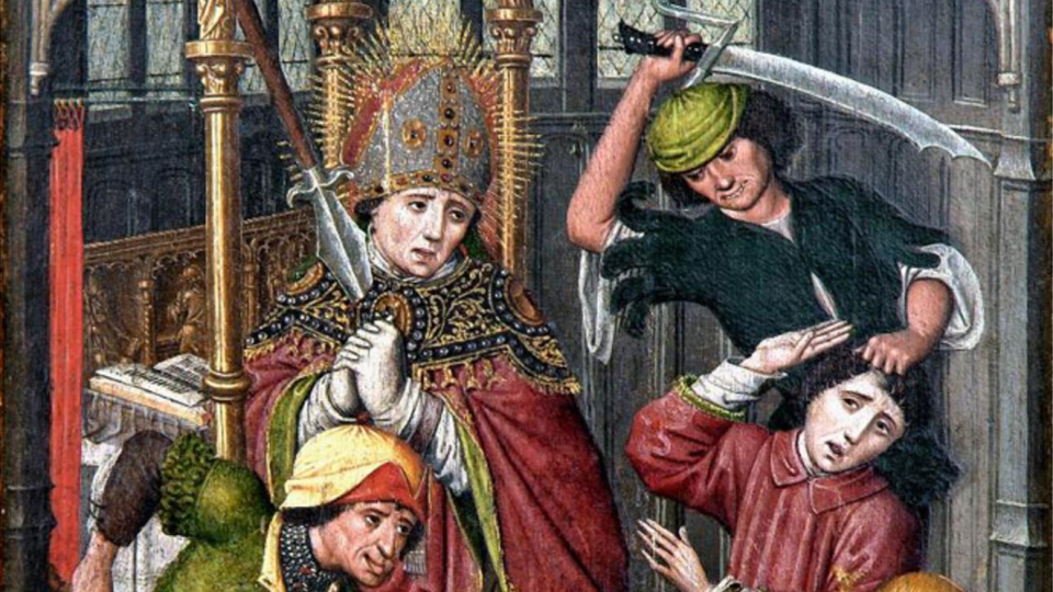 Détail du diptyque de Palude : assassinat de Lambert, transpercé d'un épieu à la poitrine