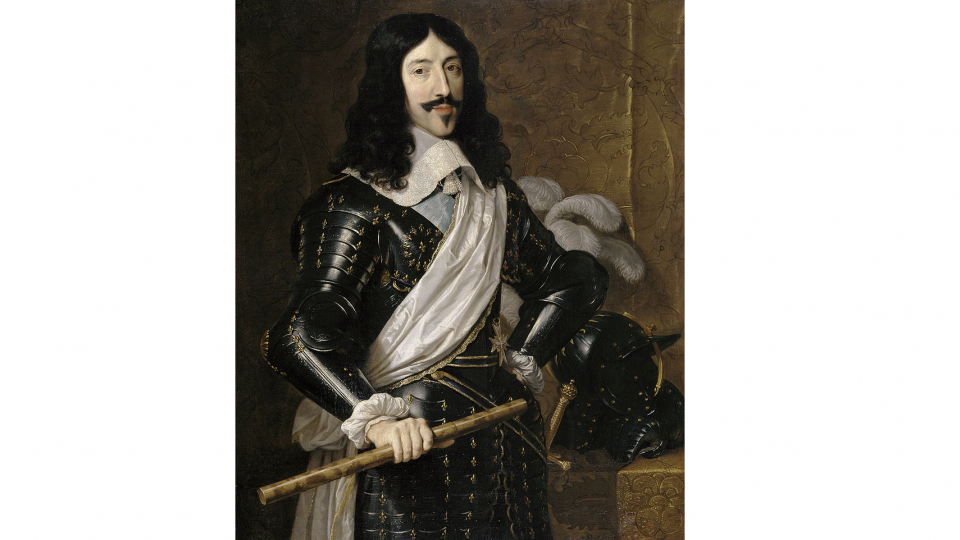 Le roi de France Louis XIII à qui appartient ce pistolet à rouets. Il est revêtu, sur cette représentation, d'une armure.
